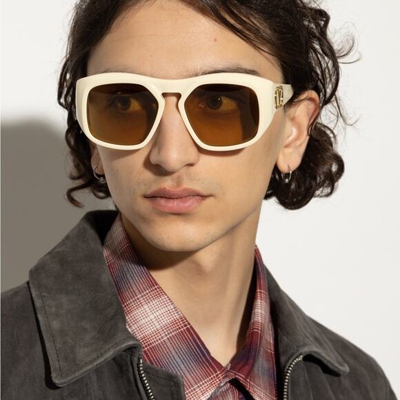 New! Valentino VLS 179C, Cream Sunglasses with Yellow Lenses, Authentic